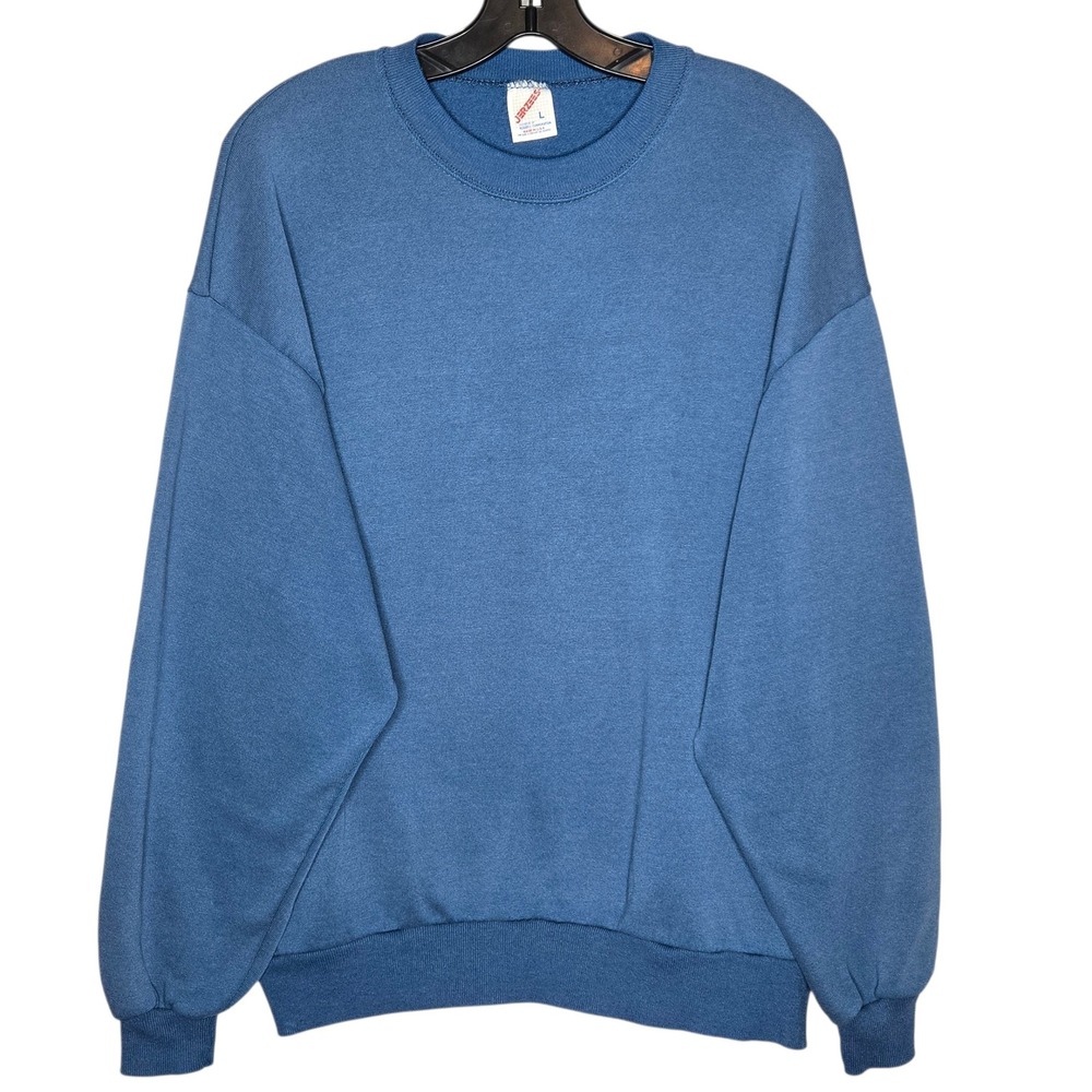 VTG Jerzees Crewneck Sweatshirt BLANK Blue Large Made USAUnisex Casual Pullover
